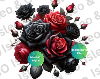 Black and Red Roses Collection | Digital Download  PNG jpeg and svg | Halloween Inspired  Rose Bouquet | Black & Red Roses | Dark Floral