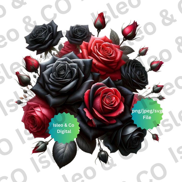 Black and Red Roses Collection | Digital Download  PNG jpeg and svg | Halloween Inspired  Rose Bouquet | Black & Red Roses | Dark Floral