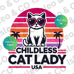 Kamala Harris 2024 Digitales Design, Vaterländische Retro-Katze "Childless Cat Lady", Vektor-Stil, lustige Wahlkunst, PNG & JPEG, Retro Katzenliebhaber
