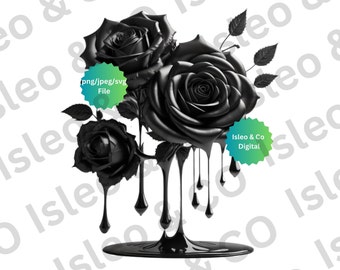 Captivating Black Matte Dripping Rose Digital File | Instant Download | Gothic Floral Design | Dark Romance | PNG, JPG, SVG | Halloween Rose
