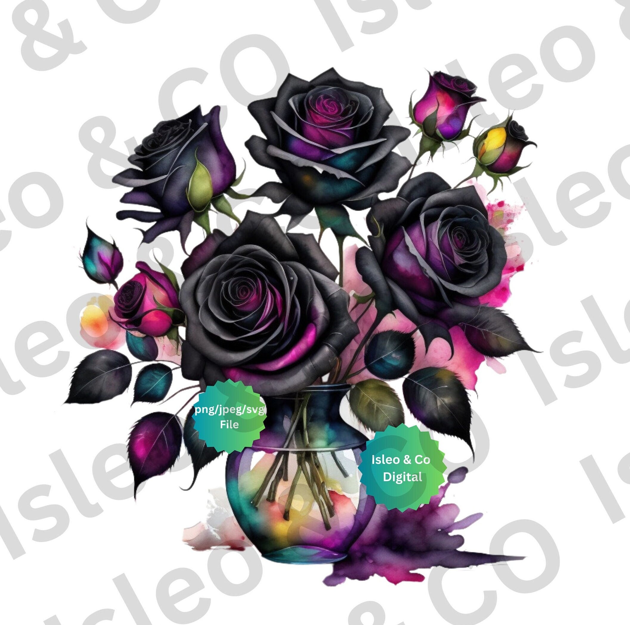 Elegant Blooms: Instant Download Watercolor Black Roses Design ...