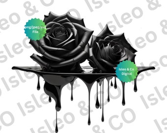 Captivating Black Matte Dripping Rose Digital File | Instant Download | Gothic Floral Design | Dark Romance | PNG, JPG, SVG | Halloween Rose