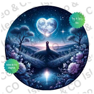 Descarga de arte digital Moonlit Love - PNG y JPG con temática del atardecer romántico, invitaciones, tarjetas, pegatinas Wedding Love Moonlight, Valentine Digital
