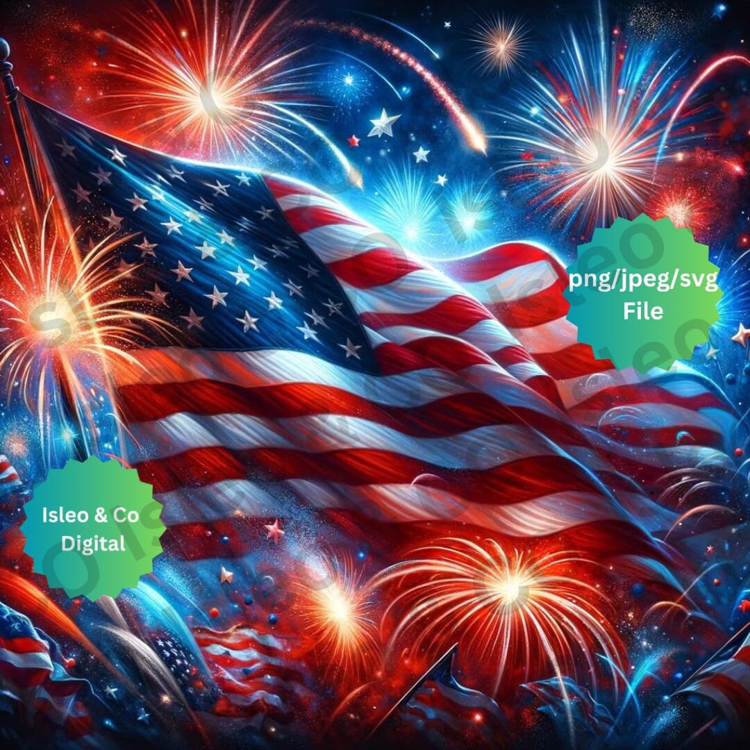 Independence Day American Flag Digital Art – Fireworks Background – Patriotic 4th of July Design – USA Flag & Fireworks - JPG, PNG, Svg