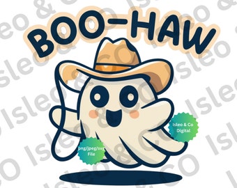 Boo Haw Roundup: Instant Download Cute Cowboy Ghost Design - A Spook-tacular Rodeo, Cute Ghost, PNG, JPG, SVG, Halloween Ghost, Cowboy Ghost
