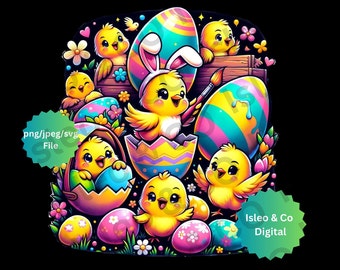 Easter Chicks Delight: Playful & Vibrant Digital Art - SVG, PNG, JPEG, Easter Clipart, transparent background, Easter Graphics, Cute Easter
