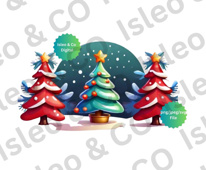 Whimsical Trio Christmas Trees Digital Download PNG SVG JPEG Cute Holiday Decor Graphics Formats for Frosty Creations 3 Xmas Trees image 1