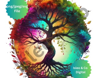 Colorful Tree of Life Circular Design Digital File | Instant Download | Spiritual Art | Vibrant Rainbow Colors | PNG, SVG, JPG