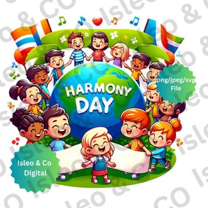 Harmony Day Digital Art - Kinderen over de hele wereld Print, Vrede en Liefde, Diversiteit, Harmonie Wall Art - Multiculturele eenheid, PNG, SVG, JPEG