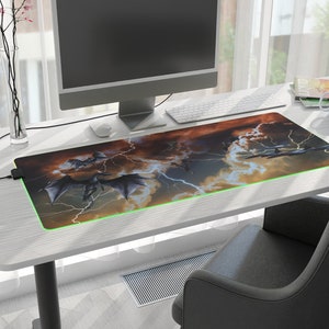 Dragons Large Mouse Pad Gaming, LED Gaming Mouse Pad, Large Desk Pad, Desk Mat LED