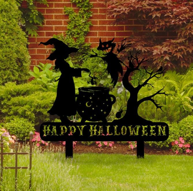 Witch Cauldron Halloween Yard Sign: Metal Fall Decor With Stakes - Etsy