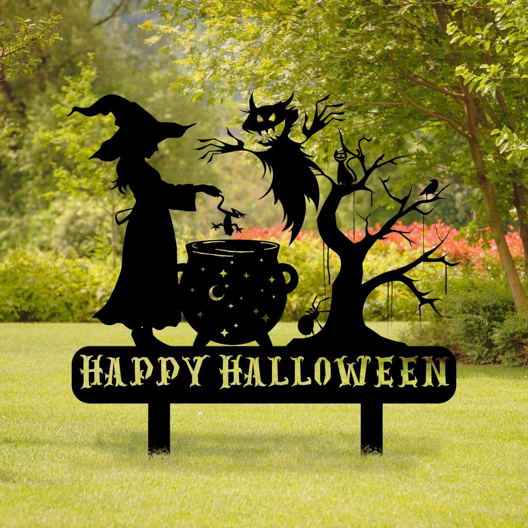 Witch Cauldron Halloween Yard Sign: Metal Fall Decor With Stakes - Etsy
