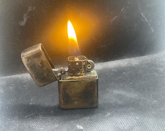 Aged Brass Zippo Lighter: The "Relic". Antique Patina. Customized Insert-Fuel saving!