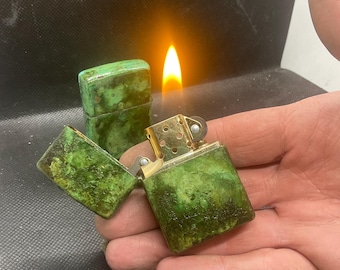 Moss Green Patina Lighter: The “Undergrowth” - Heavily Textured Vertigris Finish.  Solid Brass Customized Zippo.