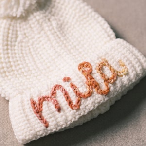 Custom Embroidered Knit Pom Pom Beanie: Soft Winter Headwear, Infant Gift
