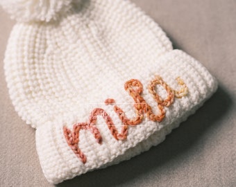 Custom Embroidered Knit Pom Pom Beanie: Soft Winter Headwear, Infant Gift