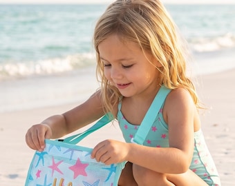 Kids Embroidered Mesh Zipper Bag for Seashell Collecting