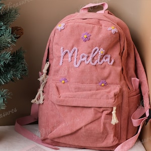Handmade Corduroy Backpack: Personalized Embroidered School Bags for Kids and Toddlers image 1