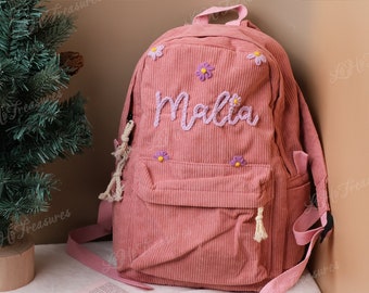 Mochila de pana hecha a mano: Bolsas escolares bordadas personalizadas para niños y niños pequeños