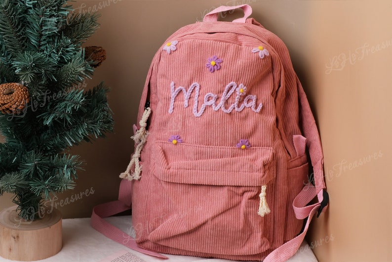 Handmade Corduroy Backpack: Personalized Embroidered School Bags for Kids and Toddlers image 1