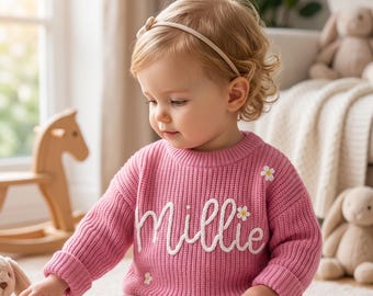 Custom Name Baby Knit Sweater | Embroidered Toddler Jumper, Family Photo Outfit