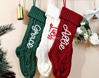 Personalized Knit Christmas Stocking – Custom Embroidered Holiday Decor