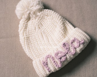 Personalized Knit Pom Pom Beanie: Embroidered Children's Winter Hat
