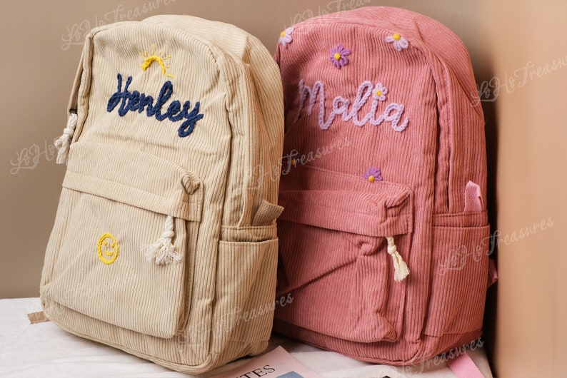 Handmade Corduroy Backpack: Personalized Embroidered School Bags for Kids and Toddlers image 2