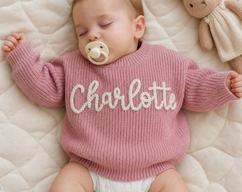Personalized Embroidered Baby Knit Sweater, Toddler Halloween Outfit, Baby Shower Gift