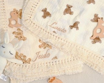 Couverture confortable personnalisée pour bébé, ours en peluche - Adorable cadeau personnalisé pour les nouveau-nés, les douches et les photos marquantes