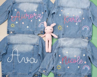 Personalized Baby Denim Jacket: Custom Embroidered Name, Handmade Jean Jacket