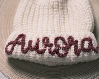 Personalized Knit Pom Pom Beanie: Embroidered Winter Hat