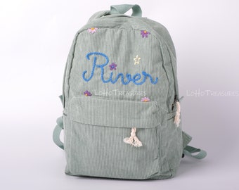 Personalized Embroidered Corduroy Backpack: Handmade School Bags for Kids and Toddlers