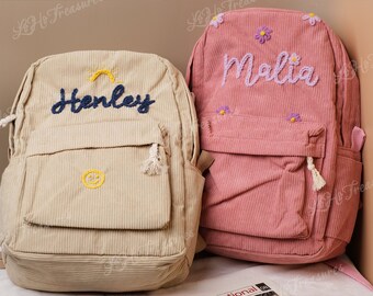 Handmade Corduroy Backpack: Personalized Embroidered School Bags for Kids and Toddlers