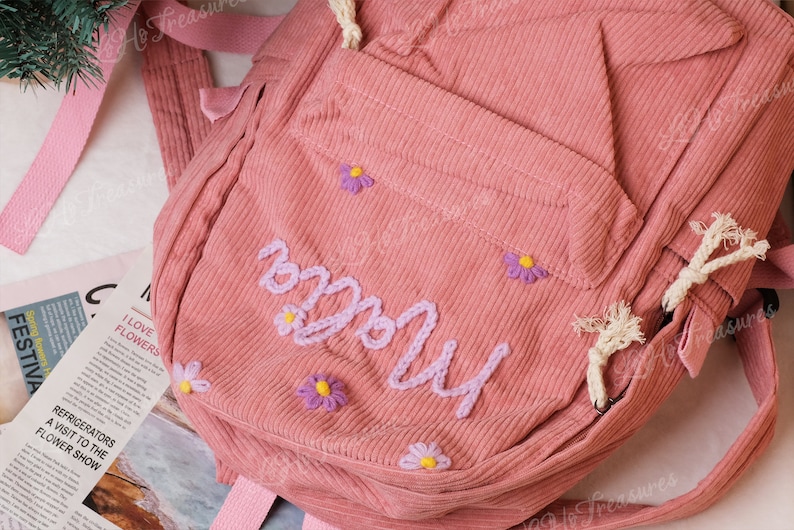 Handmade Corduroy Backpack: Personalized Embroidered School Bags for Kids and Toddlers zdjęcie 3