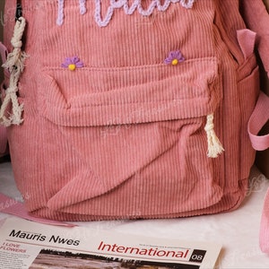 Sac à dos en velours côtelé fait main : sacs d'école brodés personnalisés pour enfants et tout-petits image 6