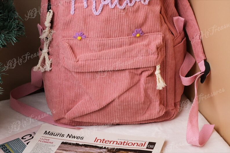 Handmade Corduroy Backpack: Personalized Embroidered School Bags for Kids and Toddlers zdjęcie 6