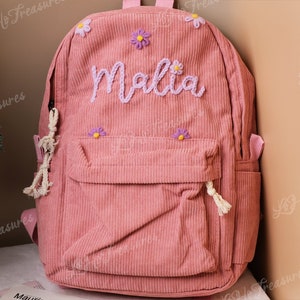 Handmade Corduroy Backpack: Personalized Embroidered School Bags for Kids and Toddlers image 4