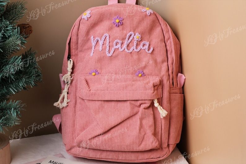 Handmade Corduroy Backpack: Personalized Embroidered School Bags for Kids and Toddlers zdjęcie 4