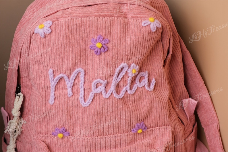 Handmade Corduroy Backpack: Personalized Embroidered School Bags for Kids and Toddlers zdjęcie 5