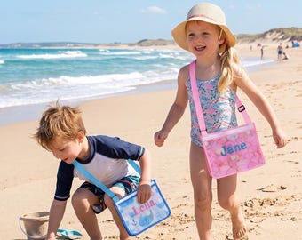 Personalized Kids Seashell Zipper Mesh Beach Backpack Tote, Custom Monogrammed Sea Shell Bag, Summer Pool & Beach Accessories for Children