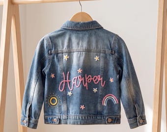 Custom Embroidered Denim Jacket, Personalized Baby Name Coat, Hand-Stitched Outerwear