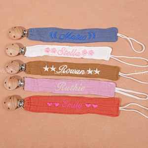 Personalized Pacifier Clip Holder – Custom Embroidered Baby Name, Boho Style, Monogrammed Gift for Baby Showers