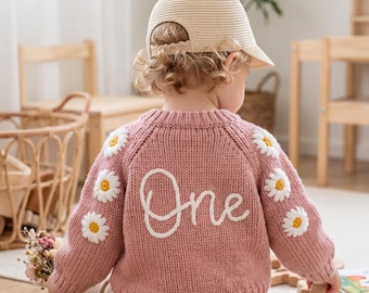 Personalized Baby Cardigan | Custom Embroidered Daisy Floral Sweater