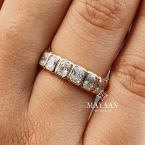 4*3 Radiant Cut Moissanite Wedding Band Women, Full Eternity Bezel Set Band, Stackable Solid Gold Band, Matching Band, Anniversary Gift