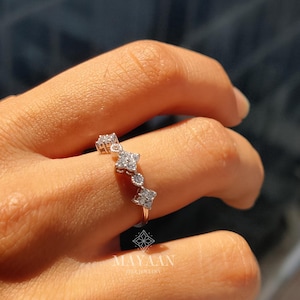 Art Deco Simulate Wedding Band, Round Cut CZ Diamond Band For Women, Milgrain Eternity Band, Stacking Anniversary Gift Ring, Matching Band