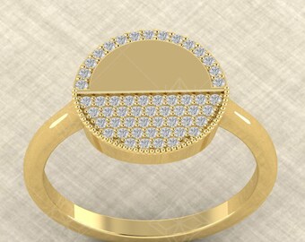 Signet Silver Ring, Round Cut Moissanite Circle Statement Jewelry, Gift For Her
