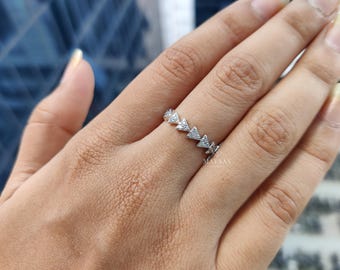 Moissanite Triangle Ring, Geometric Gold Stacking Band