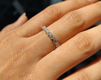 Vintage Style Sterling Silver CZ Band, Art Deco Milgrain Ring