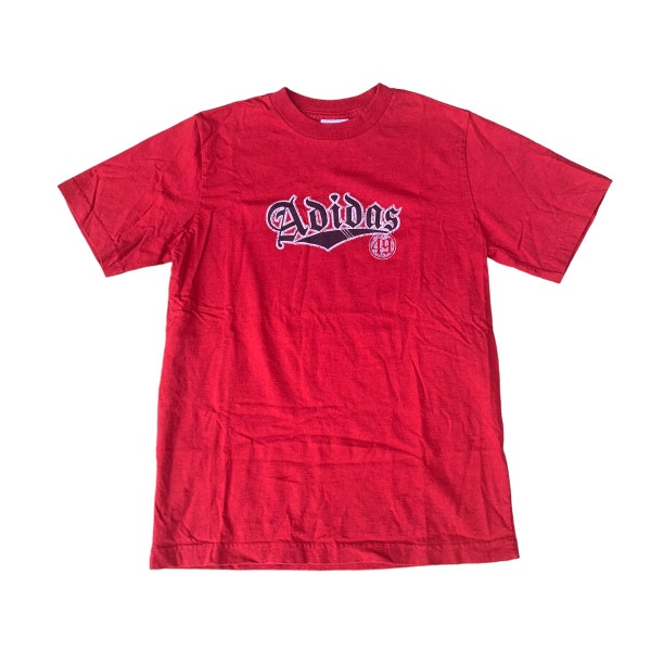 Y2K Red Adidas Old English Spellout Short Sleeve Tee / Graphic Tee / Vintage Adidas / Streetwear / L